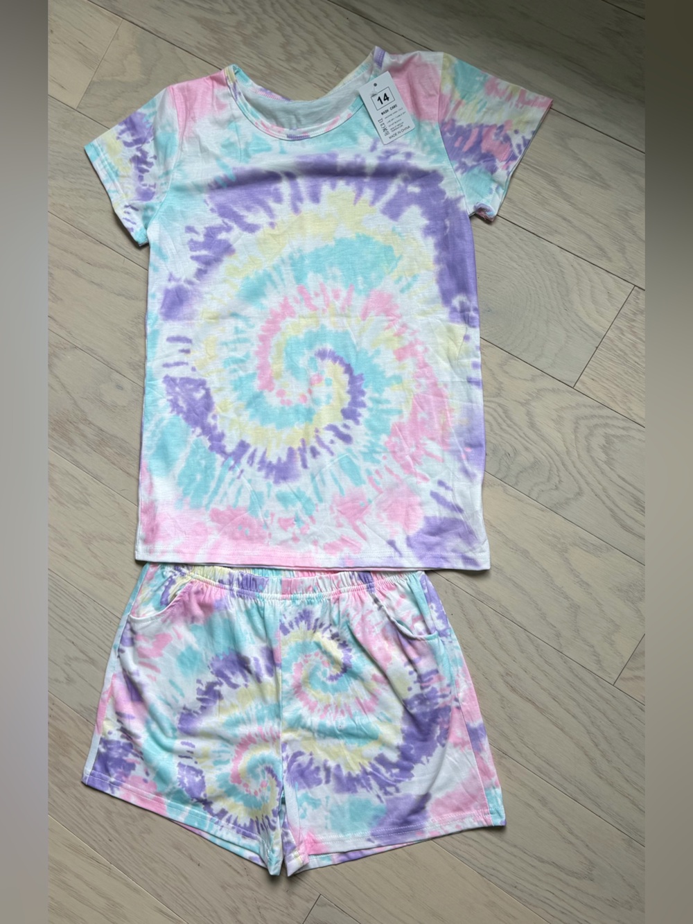 Tebbis Girls Pastel Tie-Dye Short Set -Size 14 New!